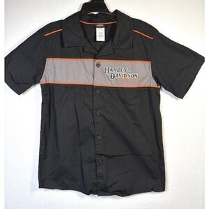 Harley-Davidson Button Down Shirt Boy Size 8/10 Black Excellent Garage Style